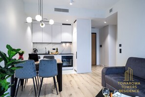 Superior Apartment, City View | Laptop workspace, blackout drapes, iron/ironing board, free WiFi - Towarowa Towers Residences (Warsaw)