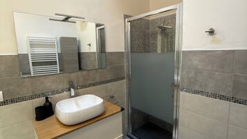 Shower, hair dryer, bidet, towels