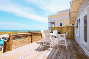 Outdoor dining - Candlewood Sands - Oceanfront Home with Private beach access, Pool, Multiple dec (Kure Beach)