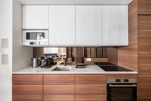 Apartment | Private kitchen | Fridge, microwave, oven, stovetop