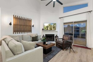 TV, fireplace, offices