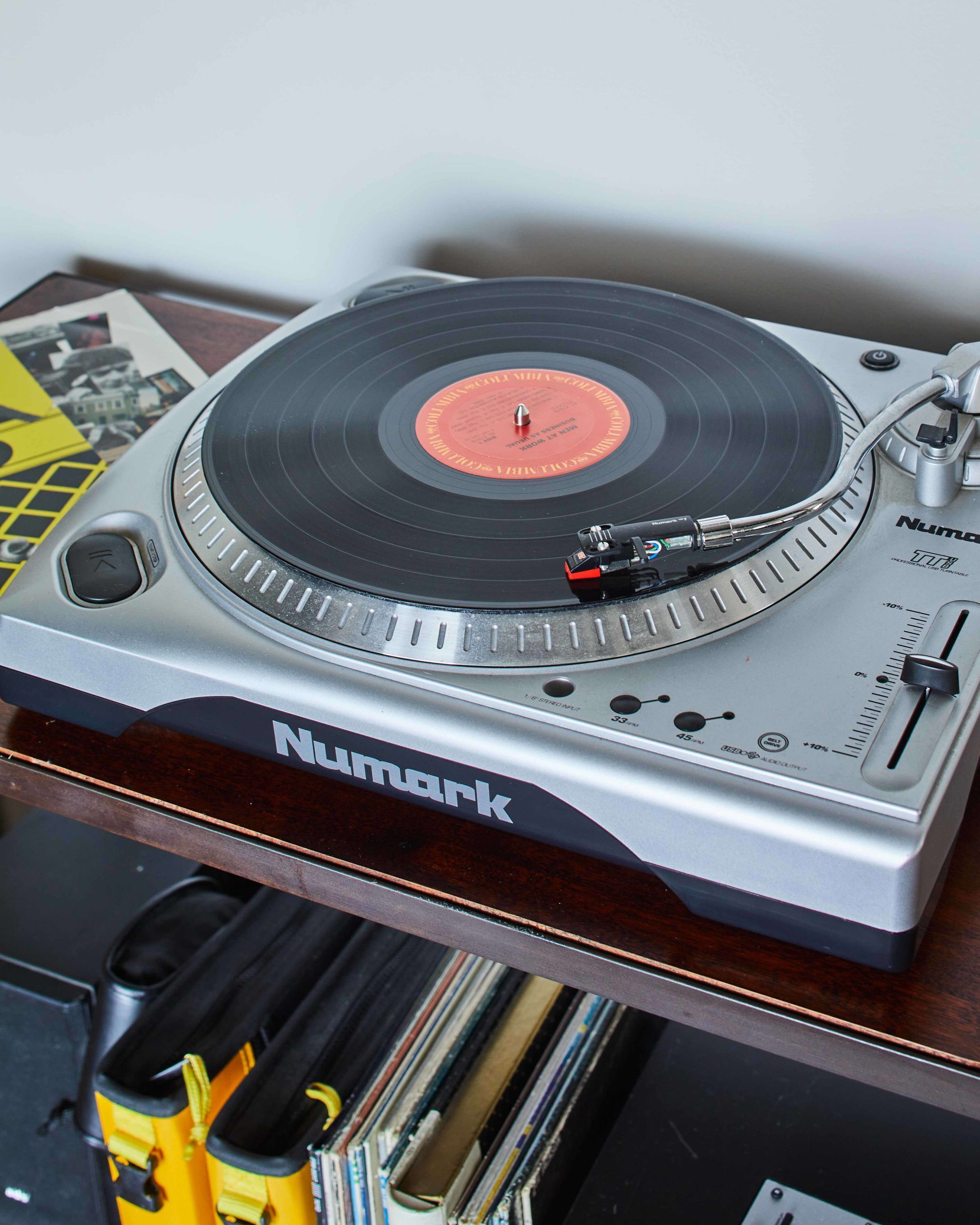 A turntable with a record on it.