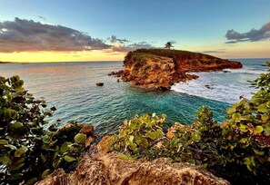 A coastal landscape with rocky terrain and vegetation. - Daria Beachfront Community Steps 2 Pool- Generator (Vega Alta)