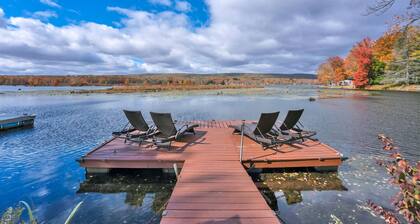 Lakefront A-frame Dock Kayaks Fire Place