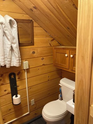 Douche, serviettes fournies, savon, papier toilette