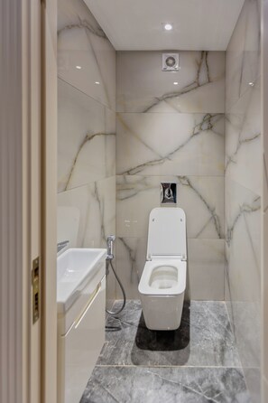 Shower, free toiletries, hair dryer, slippers