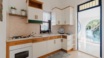 Fridge, oven, stovetop, high chair