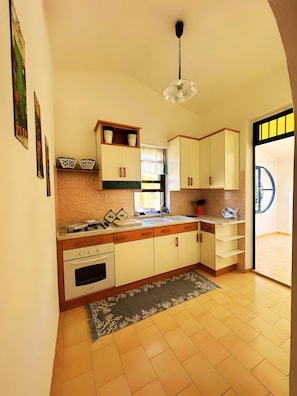 Fridge, oven, stovetop, high chair
