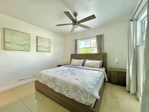 1 bedroom, desk, iron/ironing board, travel cot