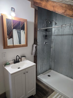 Shower, towels, toilet paper