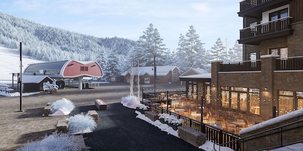 Outdoor dining - Upscale 1BR Stay | Ski Access, Heated Pool & Spa (Keystone)