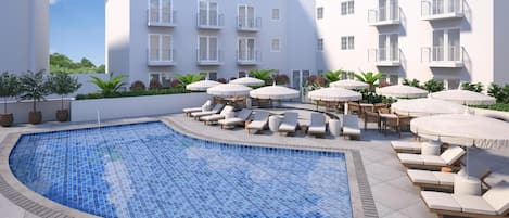 3 outdoor pools, open 7:00 AM to 9:00 PM, pool umbrellas, sun loungers