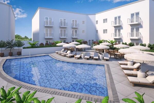 3 outdoor pools, open 7:00 AM to 9:00 PM, pool umbrellas, pool loungers