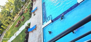 Outdoor pool, sun loungers