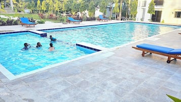 Outdoor pool, pool loungers