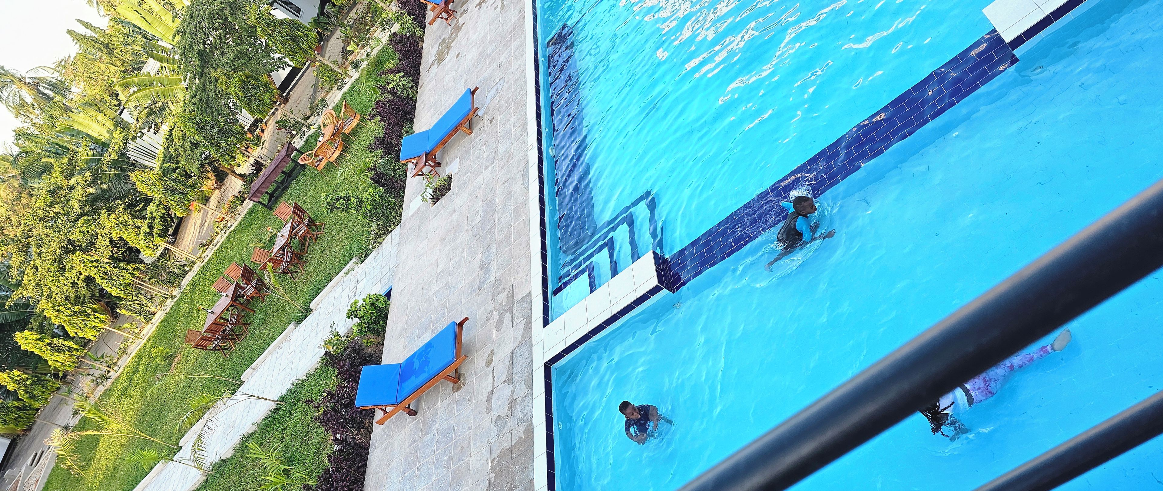 Outdoor pool, sun loungers