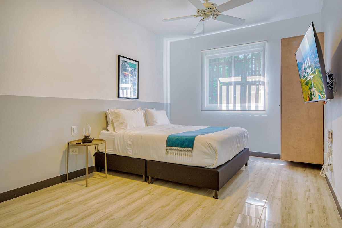 Blackout curtains, iron/ironing board, free WiFi