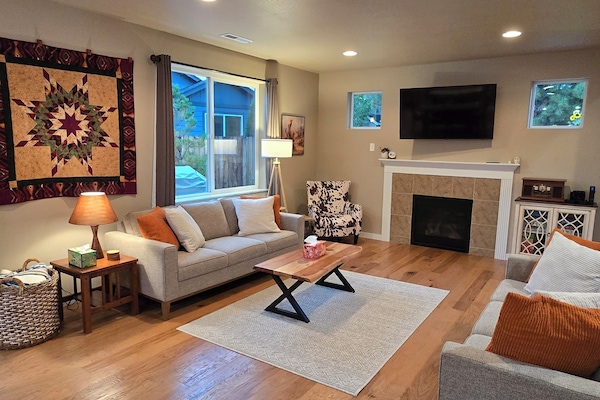 Dinning room opens up to the living room with gas fireplace