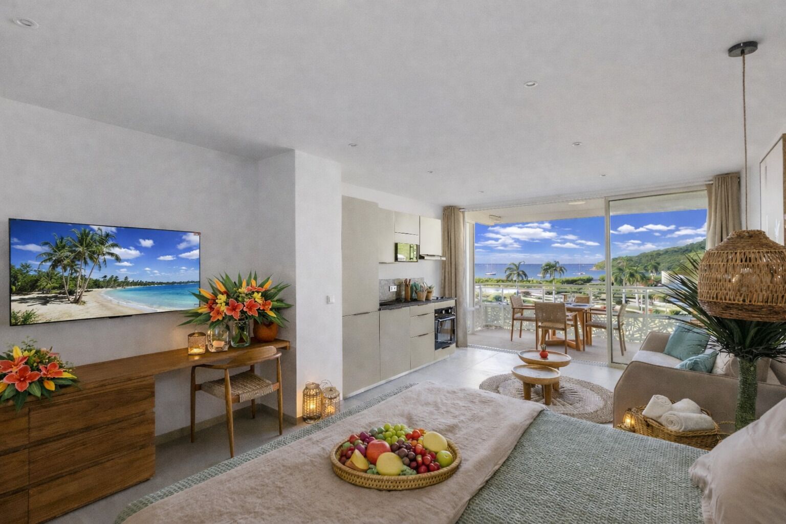 Suite Studio Deluxe, balcon, vue océan | Coin séjour