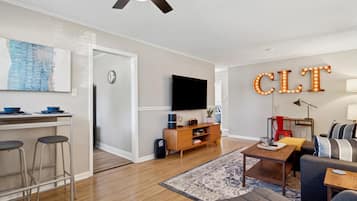 TV, fireplace