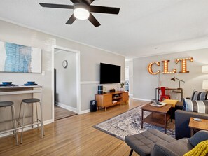 TV, fireplace