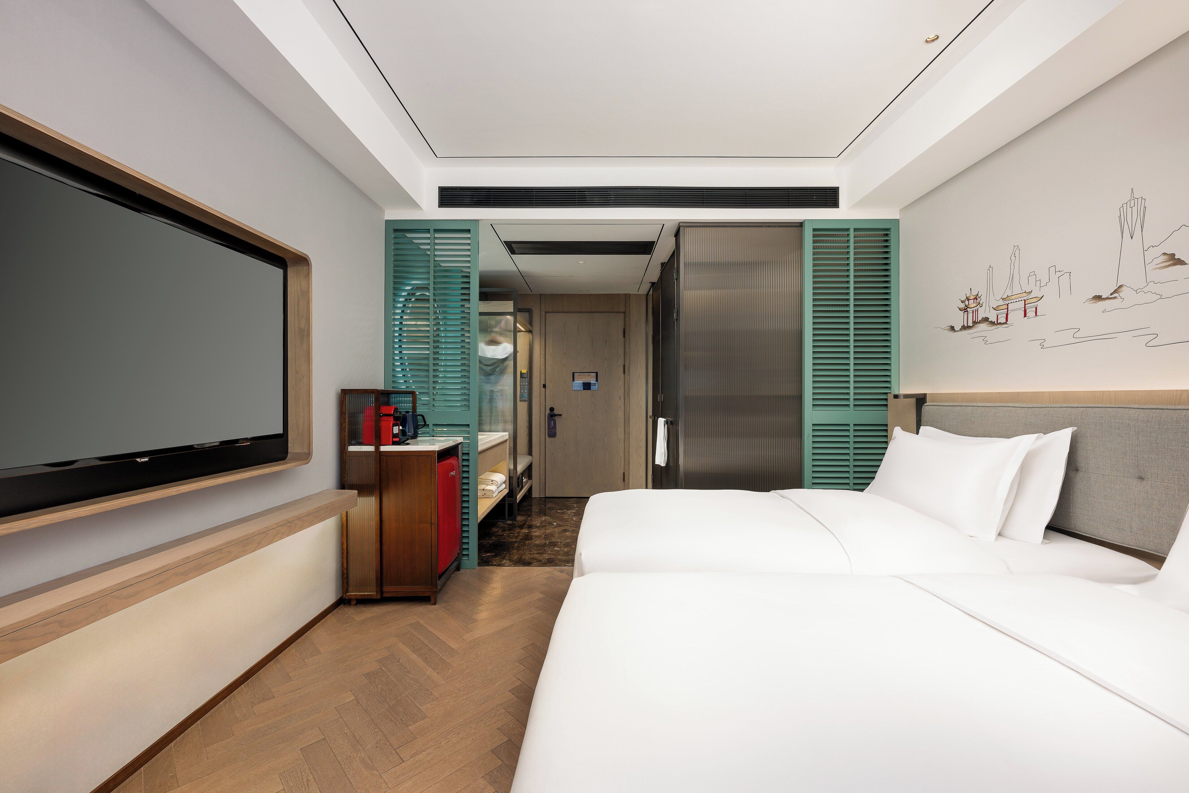 Premium bedding, down comforters, free minibar, in-room safe