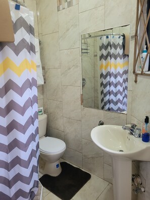 Douche, serviettes fournies, savon, papier de toilette
