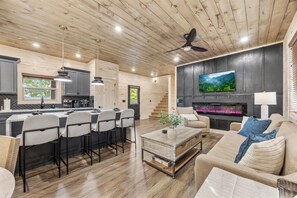 Smart TV, fireplace, video games, video library