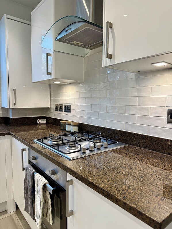 Fridge, microwave, oven, dishwasher