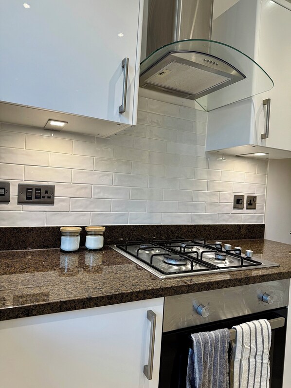 Fridge, microwave, oven, dishwasher