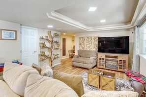 TV, fireplace