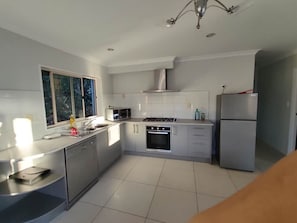 Fridge, microwave, dining tables