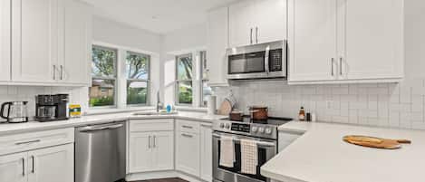 Microwave, oven, stovetop, dishwasher