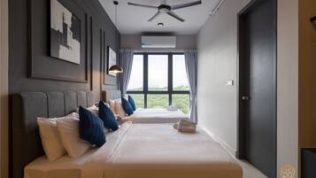 Desk, blackout curtains, iron/ironing board, free WiFi