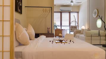 Desk, blackout curtains, iron/ironing board, free WiFi