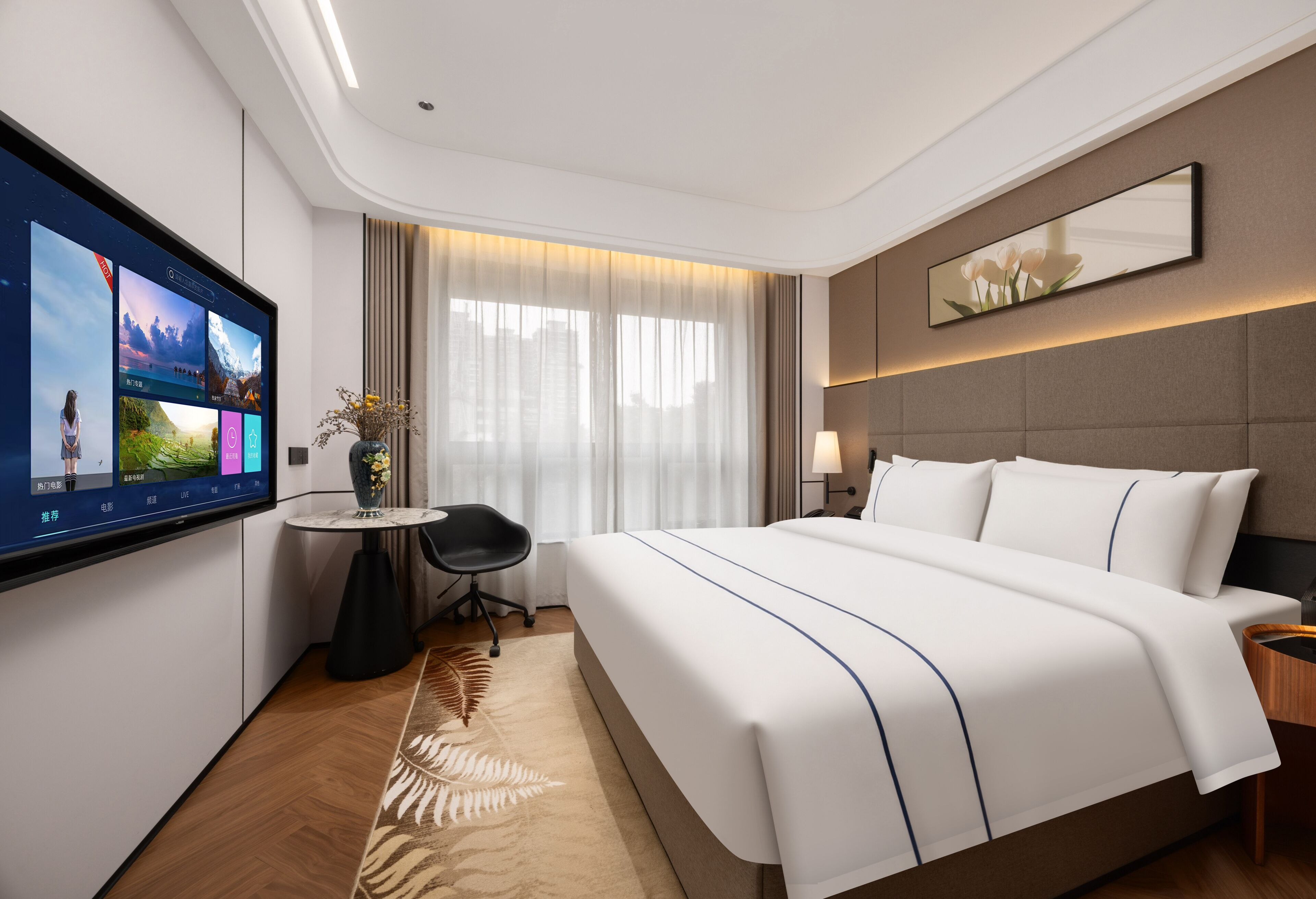 Elite tweepersoonskamer, uitzicht op stad | Lakens van Egyptisch katoen, luxe beddengoed, Select Comfort-bedden