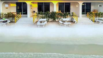 On the beach, white sand