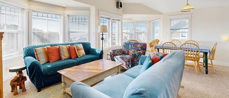 Televisión, chimenea, reproductor de DVD y libros