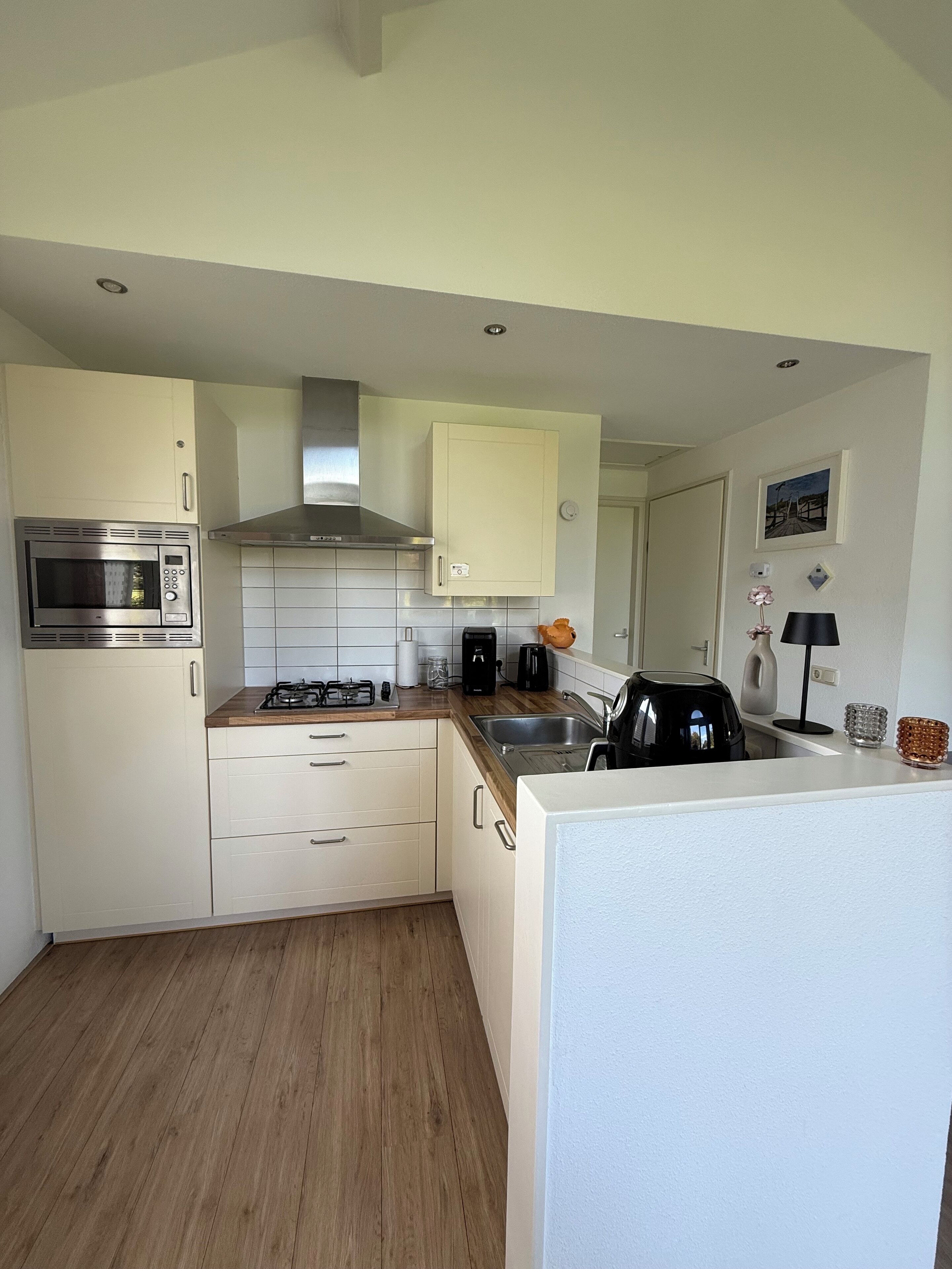 Jääkaappi, mikroaaltouuni, liesi, kahvin-/teenkeitin