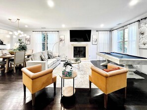 TV, fireplace, offices