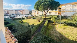 A residential area with a large tree, neatly trimmed hedges, and a clear sky. - Argelès-sur-Mer - T2 Apartment with Balcony and Parking (Argelès-sur-Mer)
