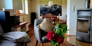 Fernseher, Kamin, DVD-Player, Stereoanlage