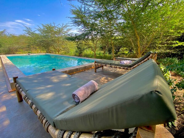 สระว่ายน้ำกลางแจ้ง, ร่มริมสระว่ายน้ำ, เก้าอี้อาบแดดริมสระ