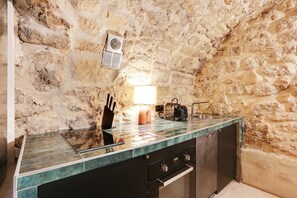 Apartment | Private kitchen | Fridge, microwave, oven, stovetop