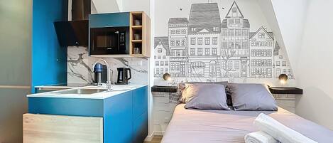 1 habitación, tabla de planchar con plancha, wifi y ropa de cama