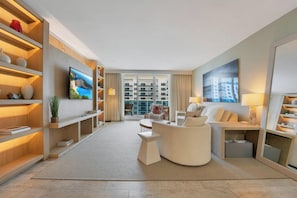 Apartamento, sacada, vista para o oceano | Área de estar