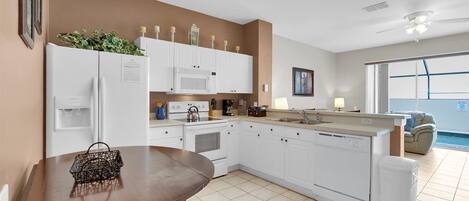 Fridge, microwave, oven, dishwasher