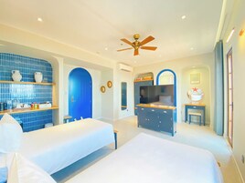 Deluxe Double or Twin Room, Multiple Beds, Balcony, Beach View | Pillowtop beds, minibar, in-room safe, individually decorated