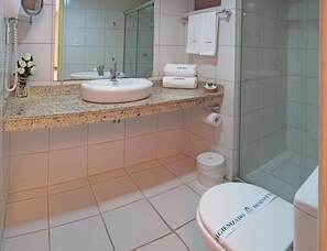 Shower, towels, soap, shampoo