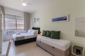 Desk, iron/ironing board, travel cot, free WiFi